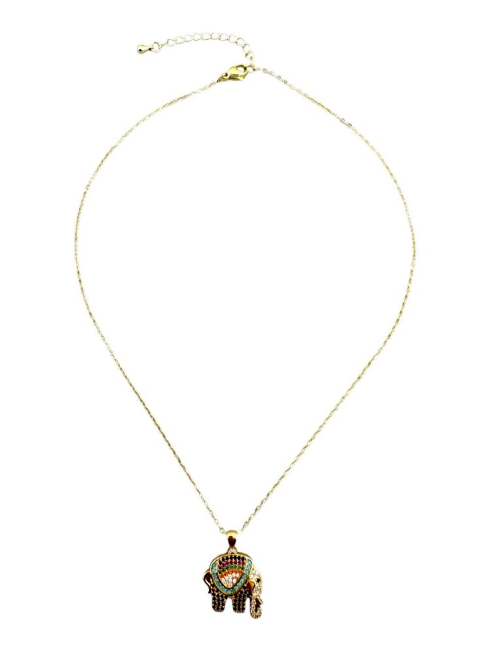 Colorful CZ Elephant Necklace 18K Gold Filled Pendant GF Chain 16-18" - Picture 10 of 13